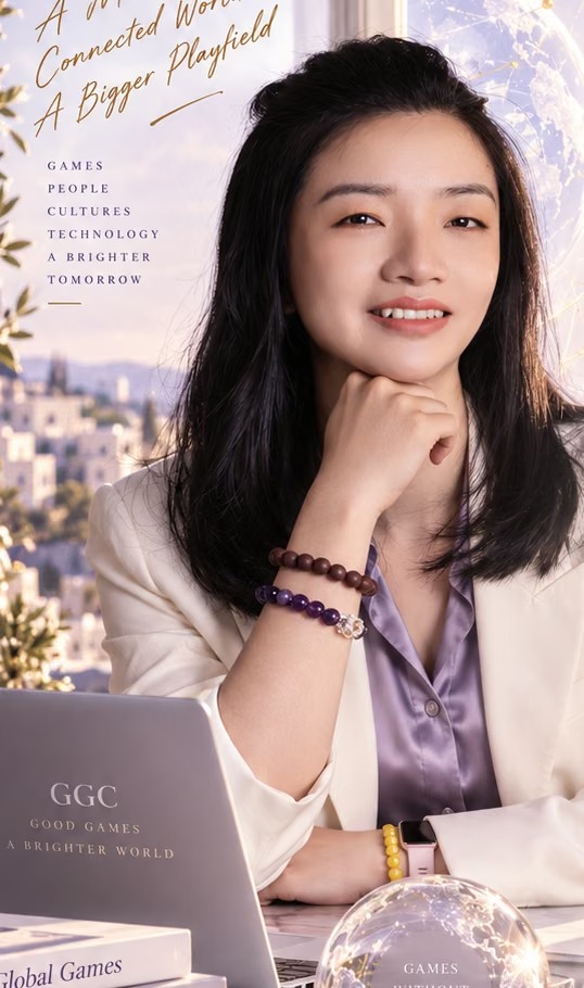 Joyce in the selected lavender-and-gold brand portrait